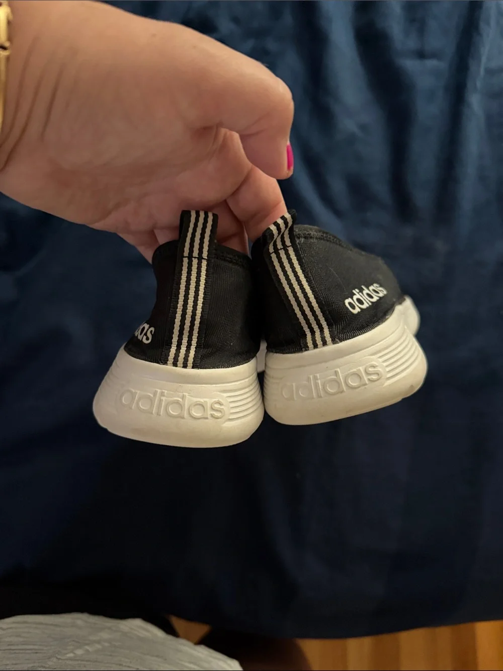 adidas Women’s Black Slip-On Sneakers with memory foam footbed and white soles